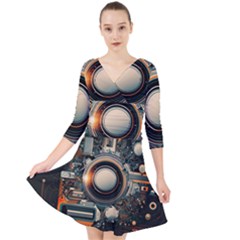 Illustrations Technology Robot Internet Processor Quarter Sleeve Front Wrap Dress by Ravend
