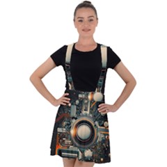 Illustrations Technology Robot Internet Processor Velvet Suspender Skater Skirt by Ravend