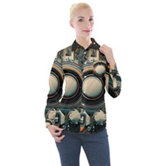 Illustrations Technology Robot Internet Processor Women s Long Sleeve Pocket Shirt