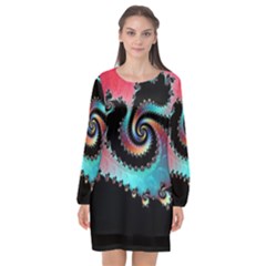 Fractals Abstract Art Digital Art Abstract Art Long Sleeve Chiffon Shift Dress 