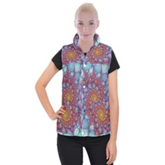 Fractals Abstract Art Cyan Spiral Vortex Pattern Women s Button Up Vest by Ravend