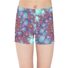 Fractals Abstract Art Cyan Spiral Vortex Pattern Kids  Sports Shorts