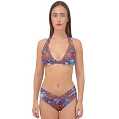 Fractals Abstract Art Cyan Spiral Vortex Pattern Double Strap Halter Bikini Set by Ravend