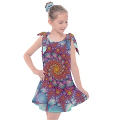 Fractals Abstract Art Cyan Spiral Vortex Pattern Kids  Tie Up Tunic Dress