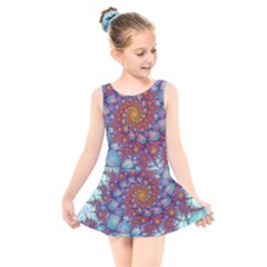 Fractals Abstract Art Cyan Spiral Vortex Pattern Kids  Skater Dress Swimsuit