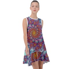 Fractals Abstract Art Cyan Spiral Vortex Pattern Frill Swing Dress by Ravend