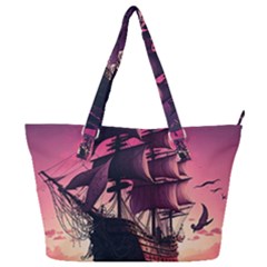 Ship Pirate Adventure Landscape Ocean Sun Heaven Full Print Shoulder Bag by danenraven