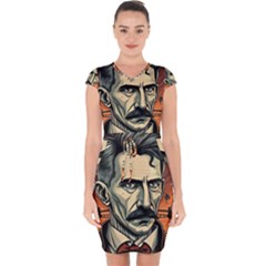 Ai Generated Nikola Tesla Tesla Nikolas Electricity Capsleeve Drawstring Dress  by danenraven