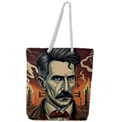 Ai Generated Nikola Tesla Tesla Nikolas Electricity Full Print Rope Handle Tote (large) by danenraven