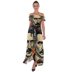 Ai Generated Nikola Tesla Tesla Nikolas Electricity Off Shoulder Open Front Chiffon Dress by danenraven