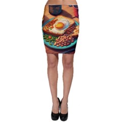 Ai Generated Breakfast Egg Beans Toast Plate Bodycon Skirt by danenraven