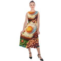 Ai Generated Breakfast Egg Beans Toast Plate Midi Tie-back Chiffon Dress by danenraven