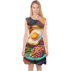 Ai Generated Breakfast Egg Beans Toast Plate Capsleeve Midi Dress by danenraven