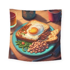 Ai Generated Breakfast Egg Beans Toast Plate Square Tapestry (small) by danenraven