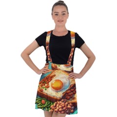 Ai Generated Breakfast Egg Beans Toast Plate Velvet Suspender Skater Skirt by danenraven