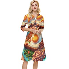 Ai Generated Breakfast Egg Beans Toast Plate Classy Knee Length Dress by danenraven