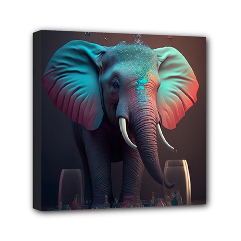 Ai Generated Elephant Tusks Trunk Wildlife Africa Mini Canvas 6  x 6  (Stretched)