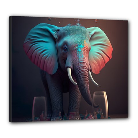 Ai Generated Elephant Tusks Trunk Wildlife Africa Canvas 24  x 20  (Stretched)