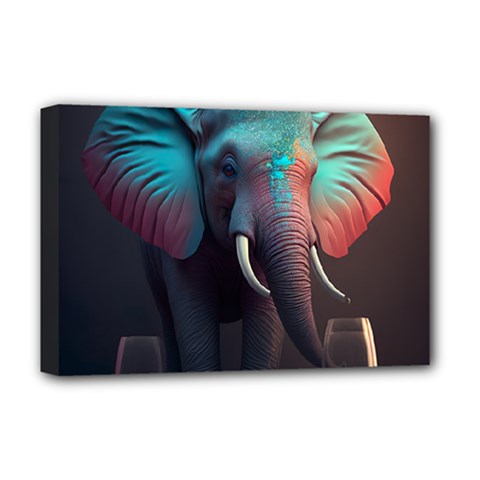 Ai Generated Elephant Tusks Trunk Wildlife Africa Deluxe Canvas 18  x 12  (Stretched)