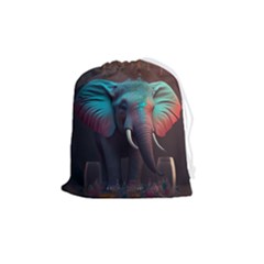 Ai Generated Elephant Tusks Trunk Wildlife Africa Drawstring Pouch (Medium)