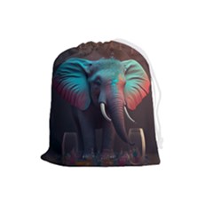 Ai Generated Elephant Tusks Trunk Wildlife Africa Drawstring Pouch (Large)