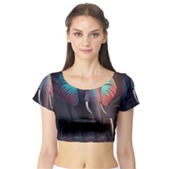 Ai Generated Elephant Tusks Trunk Wildlife Africa Short Sleeve Crop Top