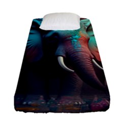 Ai Generated Elephant Tusks Trunk Wildlife Africa Fitted Sheet (Single Size)