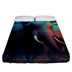 Ai Generated Elephant Tusks Trunk Wildlife Africa Fitted Sheet (King Size)