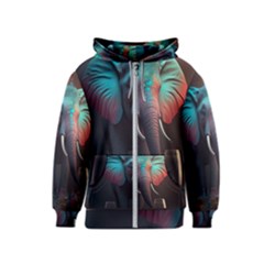 Ai Generated Elephant Tusks Trunk Wildlife Africa Kids  Zipper Hoodie