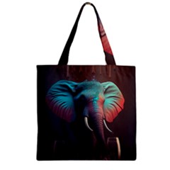 Ai Generated Elephant Tusks Trunk Wildlife Africa Zipper Grocery Tote Bag