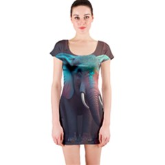 Ai Generated Elephant Tusks Trunk Wildlife Africa Short Sleeve Bodycon Dress