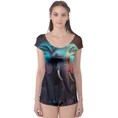 Ai Generated Elephant Tusks Trunk Wildlife Africa Boyleg Leotard  by danenraven