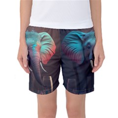 Ai Generated Elephant Tusks Trunk Wildlife Africa Women s Basketball Shorts