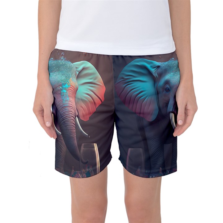 Ai Generated Elephant Tusks Trunk Wildlife Africa Women s Basketball Shorts