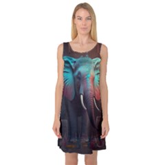 Ai Generated Elephant Tusks Trunk Wildlife Africa Sleeveless Satin Nightdress