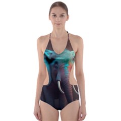 Ai Generated Elephant Tusks Trunk Wildlife Africa Cut-Out One Piece Swimsuit