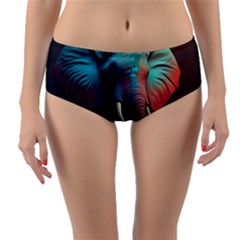 Ai Generated Elephant Tusks Trunk Wildlife Africa Reversible Mid-Waist Bikini Bottoms