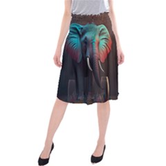 Ai Generated Elephant Tusks Trunk Wildlife Africa Midi Beach Skirt