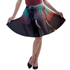 Ai Generated Elephant Tusks Trunk Wildlife Africa A-line Skater Skirt