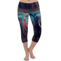 Ai Generated Elephant Tusks Trunk Wildlife Africa Capri Yoga Leggings by danenraven