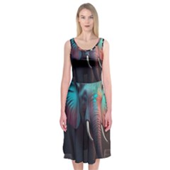 Ai Generated Elephant Tusks Trunk Wildlife Africa Midi Sleeveless Dress