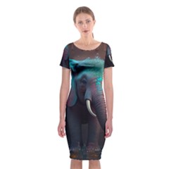 Ai Generated Elephant Tusks Trunk Wildlife Africa Classic Short Sleeve Midi Dress