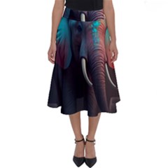 Ai Generated Elephant Tusks Trunk Wildlife Africa Perfect Length Midi Skirt