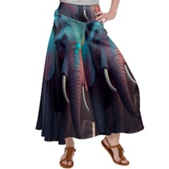 Ai Generated Elephant Tusks Trunk Wildlife Africa Satin Palazzo Pants