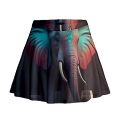 Ai Generated Elephant Tusks Trunk Wildlife Africa Mini Flare Skirt