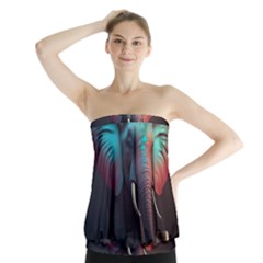 Ai Generated Elephant Tusks Trunk Wildlife Africa Strapless Top