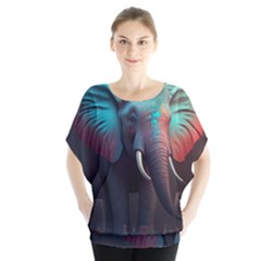 Ai Generated Elephant Tusks Trunk Wildlife Africa Batwing Chiffon Blouse