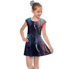 Ai Generated Elephant Tusks Trunk Wildlife Africa Kids  Cap Sleeve Dress