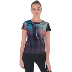 Ai Generated Elephant Tusks Trunk Wildlife Africa Short Sleeve Sports Top 