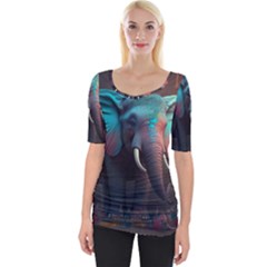 Ai Generated Elephant Tusks Trunk Wildlife Africa Wide Neckline Tee